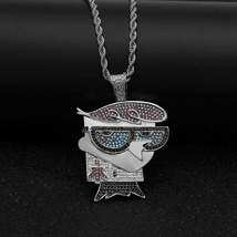 Dexters Lab Iced Out Pendant Diamond Silver 14k Chain Bling - £28.14 GBP