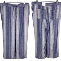 Old Navy Pants XL Linen Blend Blue White Stripes Pockets New - £19.61 GBP