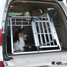 Double Doors Pet Car Transport Cage Aluminium Puppy Travel Crate Box Trapezoidal - £221.38 GBP