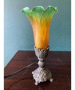 Vintage Floral Art Glass Table Lamp Green to Orange  Tulip Shade Art Nou... - $163.27 CAD