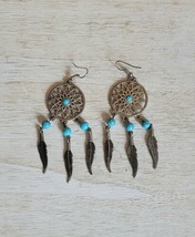 Vintage Earrings Costume Jewelry Handmade Southwestern 3 Feather Mandala... - $14.99