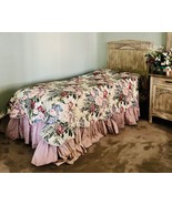 Quilted Floral Bedspread with Candy Stripe Dust Ruffle &amp; Valance Queen Size - £74.93 GBP
