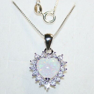 Primary image for Created Opal Heart Diamond Alternatives Pendant Necklace 14k White Gold over 925