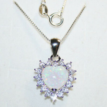 Created Opal Heart Diamond Alternatives Pendant Necklace 14k White Gold ... - £37.20 GBP