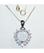 Created Opal Heart Diamond Alternatives Pendant Necklace 14k White Gold ... - £37.29 GBP