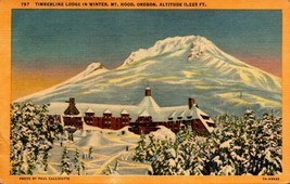 Mt Hood OR-Oregon, Timberline Lodge in Winter, c1940 Vintage Postcard BK50 - £6.20 GBP
