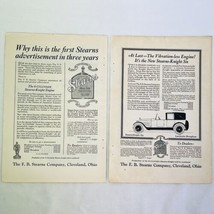 Vtg 1922 Sterns Knight Six Print Ad F.B. Sterns Company Cleveland Oh Lot of 2 - £6.08 GBP