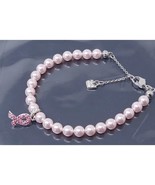 Vintage Swarovski Pink Pearl Rhinestone Breast Cancer Charm Bracelet Adj... - $45.00