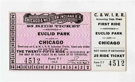 Chicago &amp; Western Indiana Railroad 25 Ride Ticket Euclid Park &amp; Chicago - $13.86