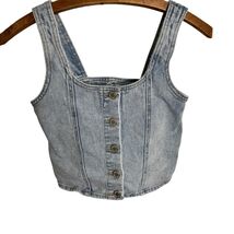 Art Class Denim Button Front Crop Top Light Wash Sleeveless Tank Top Large - $10.00