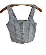 Art Class Denim Button Front Crop Top Light Wash Sleeveless Tank Top Large - $183.98 MXN