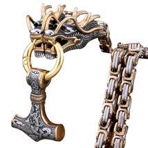 Dragon Byzantine Chain Silver Gold 316L Stainless Steel Viking Hammer Pe... - $64.99