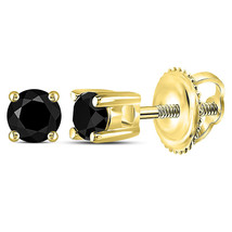 Yellow-tone Sterling Silver Round Black Color Enhanced Diamond Stud Earrings - £48.22 GBP