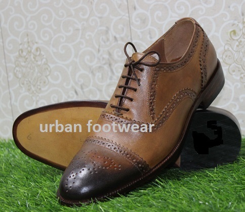 Mens New Handmade Shoes Formal Brown Leather Toe Cap Lace Up Dress Wear Boot