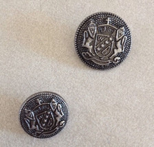 Pair Vintage Coat of Arms Silvertone Pewter Metal Shank Buttons 2cm 1.5cm - $12.99