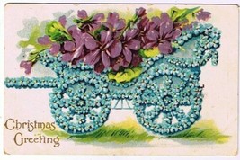 Christmas Souvenir Postcard Greeting Flowers Cart Great Britain - $2.96