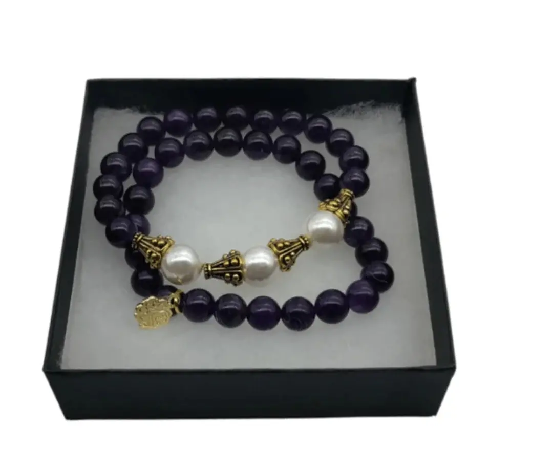 Elegant Amethyst and Pearls Bracelet - Antique Gold Accents, Perfect Gif... - $61.81