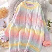 Ombre Rainbow Knit Sweater | Women Gradient Cotton Candy Sweet Lolita To... - £55.15 GBP