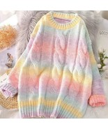 Ombre Rainbow Knit Sweater | Women Gradient Cotton Candy Sweet Lolita To... - $69.00