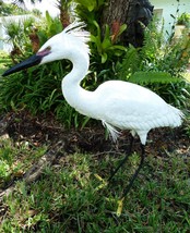 Snowy Egret with Plumage , 29 in. waterbird sculpture, art - £250.32 GBP