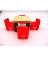 Vintage Little Tikes Dollhouse Sized Table and 4 Red Chairs Green White Red - $19.80