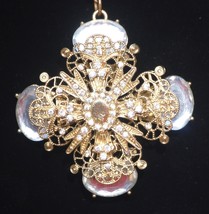 Layered Gold Tone Cross Necklace Clear Rhinestones Jewelry Vintage - £13.32 GBP