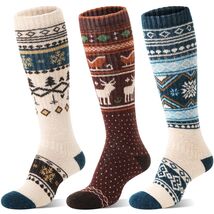 3 Pairs Merino Wool Knit Knee High Socks Size M Fair Isle Winter Sports ... - $55.12 CAD