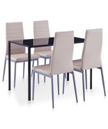 vidaXL Kitchen Dining Set Cappuccino Tempered glass Medium Seats Many - $472.21