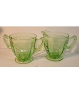Anchor Hocking Cream &amp; Sugar Cameo Ballerina Pattern Green Uranium Glass - $39.00