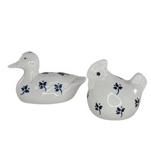 Vintage Enesco Taiwan Ceramic Duck Chicken Figurine Blue Floral White MI... - $14.99