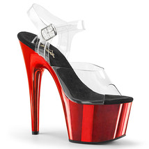 PLEASER Sexy 7&quot; Heel Red Chrome Platform Pole Dancer Stripper Clear Women Shoes - £54.48 GBP