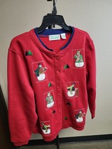 Vintage Shenanigans Woman Christmas Embroidered Snowmen Button Up Sweater - XL - £10.98 GBP