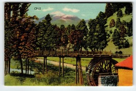 Old Grist Water Mill Wheel Ruidoso New Mexico Postcard Linen Old Baldy Mountains - £8.52 GBP