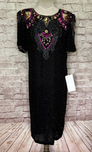 Vintage Black Silk Sequin Beaded Evening Dress CEE CEE Size SMALL NEW - £59.07 GBP