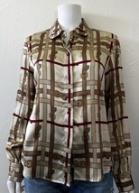 Vintage Burberry Silk Blouse Shirt Button Down Belt Print Women’s Size 12 - £190.16 GBP