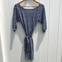 Leota Dress Tie Waist V Back Blue White Print Stretch 3/4 Sleeve Size Sm... - $36.03