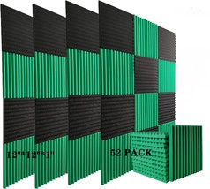 52 Pack Acoustic Foam Panels 12”×12”×1” Indoor Sound Insulation, Black/Green - £37.70 GBP