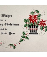 Christmas Victorian Greeting Card Embossed Holly Poinsettia Lamp PCBG11E - $366.58 MXN