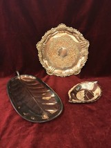 VINTAGE copper SILVER PLATED Platter CANDY NUT DISH  centerpiece 3 pieces - $41.57