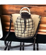 Zara Plaid Y2K Style Vinyl Shopper Bucket Bag w/Strap &amp; Handle Vegan Lea... - $23.38