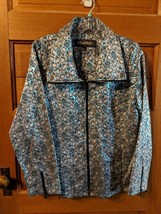 CHERYL NASH Womens Zip-up Jacket size L Large Aqua Blue Animal Print - $19.98