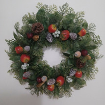 18&quot; VTG Wreath Door Hanging Plastic Christmas Pinecones Apples Berries N... - £37.03 GBP