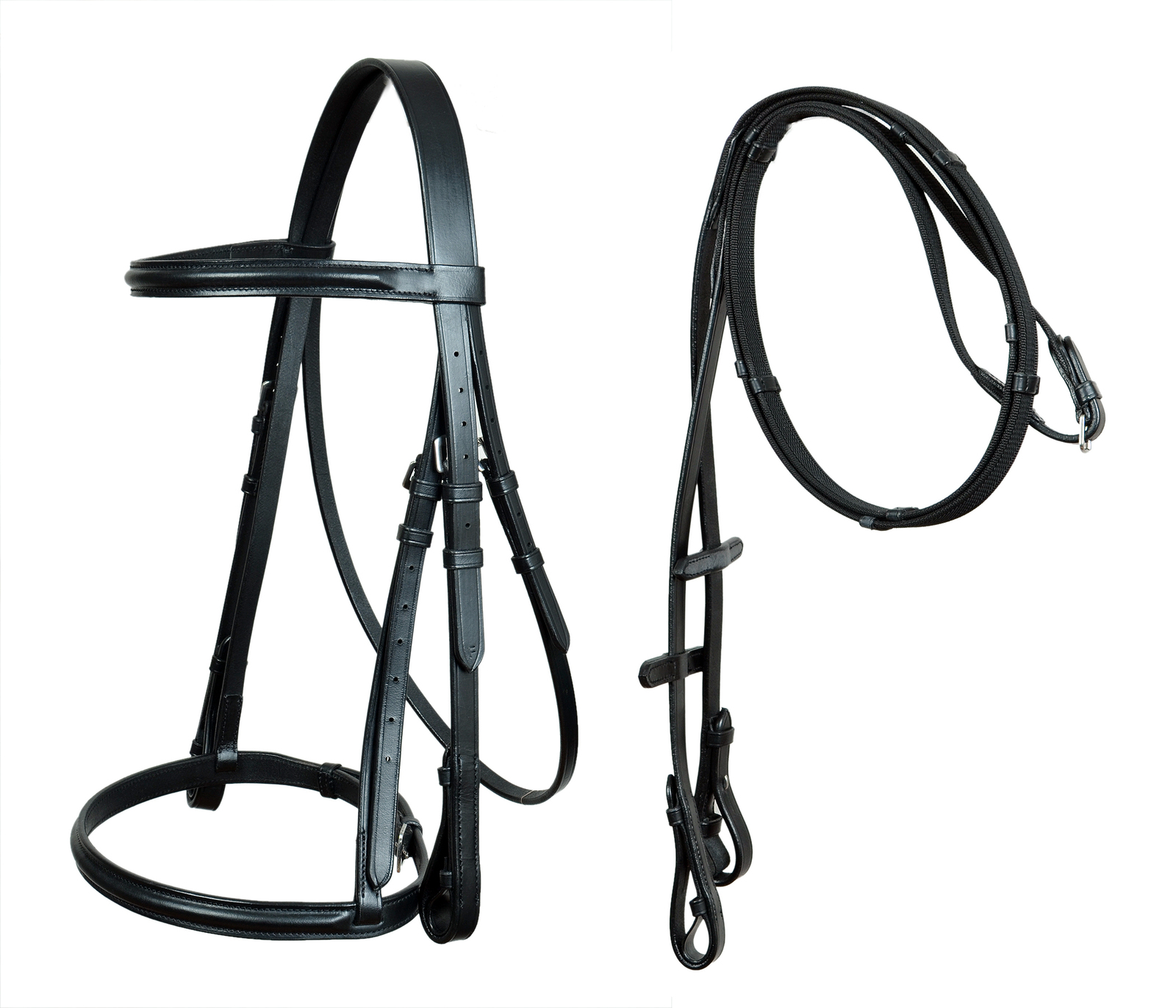 Horse Tack Raised Snaffle Bridle Black Leather English Bridle Reins 803H... - $59.39