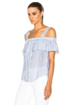 VERONICA BEARD Blue and White Striped Lacey Cold Shoulder Top - Size 12 ... - £79.74 GBP