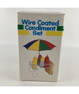 Wire Coated Condiment Set Salt Pepper Shakers Ketchup Mustard Umbrella V... - $54.09 CAD