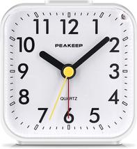 Small Battery Operated Analog Travel Alarm Clock Silent No Ticking Lighted  - £14.66 GBP