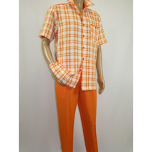 Men 2pc Walking Leisure Suit Short Sleeves DREAMS Checker 282-18 Orange image 2