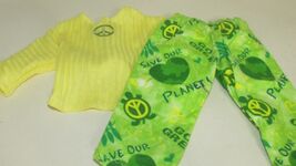 18" doll clothes hand made pajama outfit go green pants peace sign yello... - $9.35
