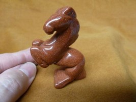 (Y-HOR-RE-701) GOLDSTONE HORSE rearing GEMSTONE carving figurine love ho... - $17.53