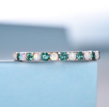 2.5MM Opal &amp; Emerald Half Eternity Band, 14K Rose Gold Plated Vintage Jewelry - £44.69 GBP